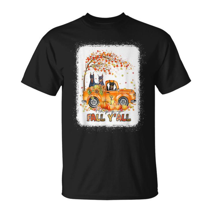 Happy Fall Yall Doberman Riding Truck Pumpkin Autumn Fall T-shirt