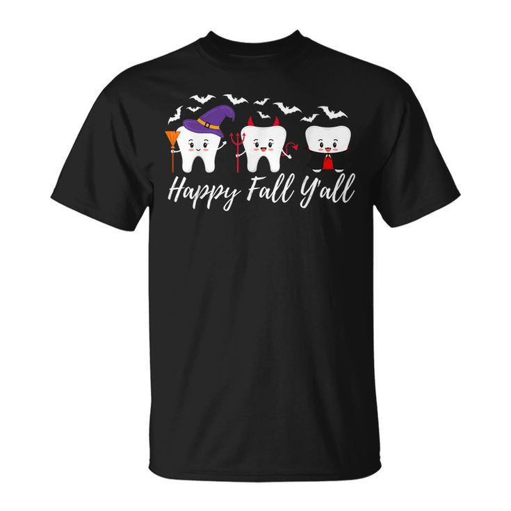 Happy Fall Yall Teeth In Halloween Costumes Dental Men Women T-shirt Graphic Print Casual Unisex Tee