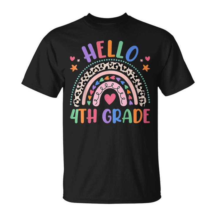 Hello 4Th Grade Leopard Boho Rainbow 1St Day Of School  Unisex T-Shirt