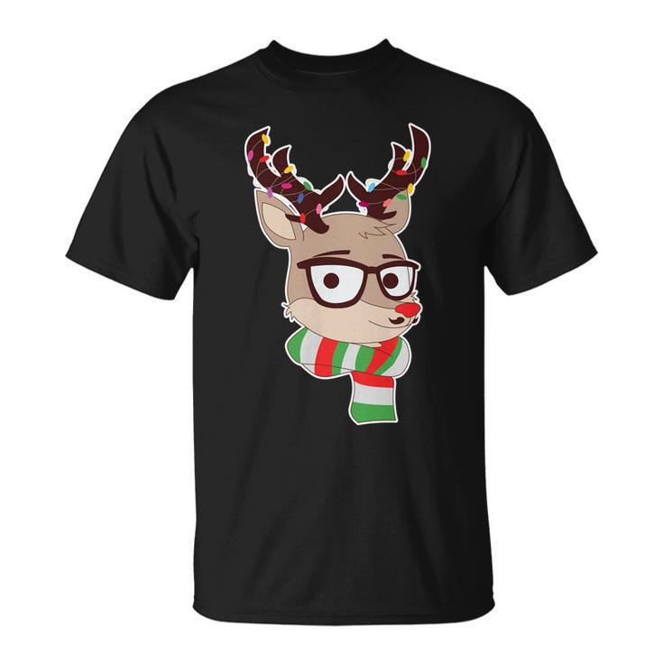 Hipster Red Nose Reindeer Christmas Lights T-Shirt