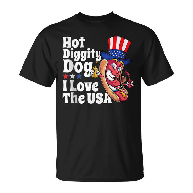 Hot Diggity Dog I Love The Usa Funny 4Th Of July Party  Unisex T-Shirt