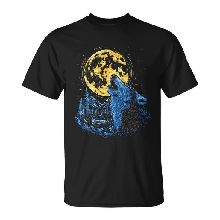 Howling Wolf Yellow Moon Unisex T-Shirt