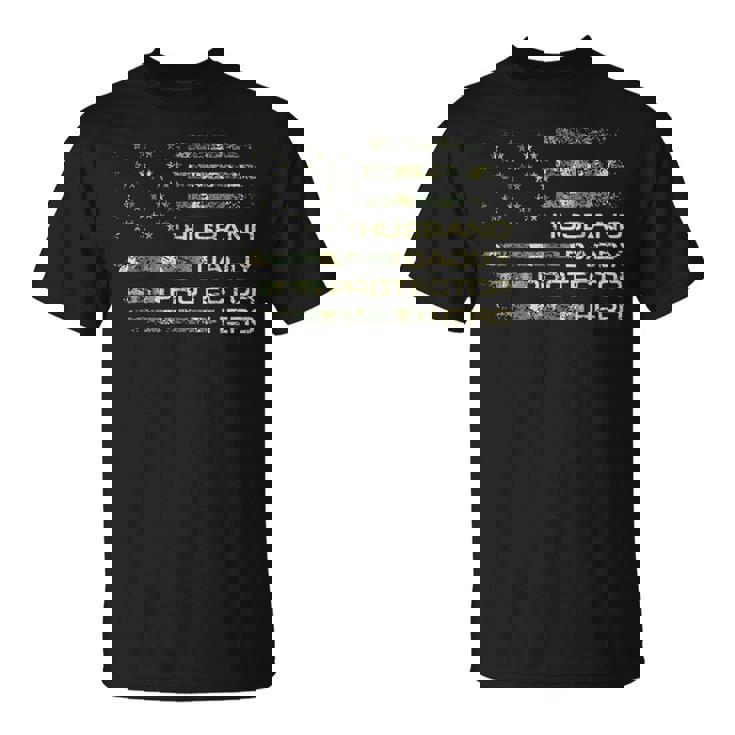 Husband Daddy Protector Hero Fathers Day Flag V2 T-shirt
