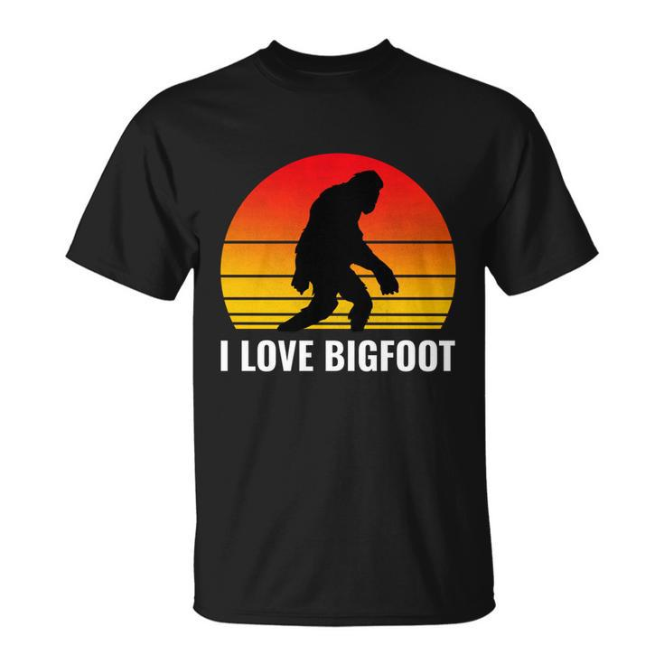 I Love Bigfoot Meaningful Gift Sasquatch Camping Hide And Seek Champion Cool Gif Unisex T-Shirt