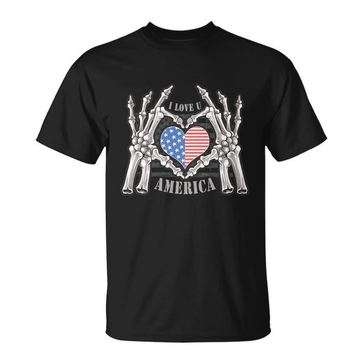I Love U America 4Th Of July American Flag Heart Unisex T-Shirt