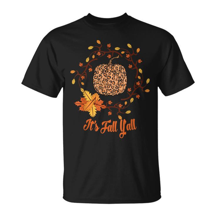 Its Fall Yall Leopard Print Pumpkin Thanksgiving Halloween  Unisex T-Shirt