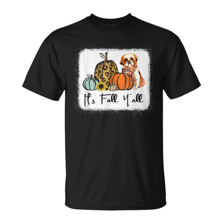 Its Fall Yall Yellow Shih Tzu Dog Leopard Pumpkin Falling T-shirt