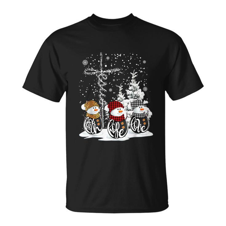 Jesus Faith Hope Love Snowman Funny Xmas For Christian Unisex T-Shirt