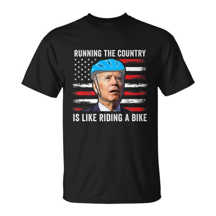 Joe Biden Falling Off His Bicycle Funny Biden Falls Off Bike America Flag Unisex T-Shirt