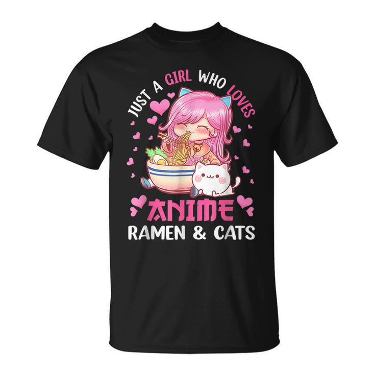 Just A Girl Who Loves Anime Ramen And Cats Kawaii Japanese T-shirt