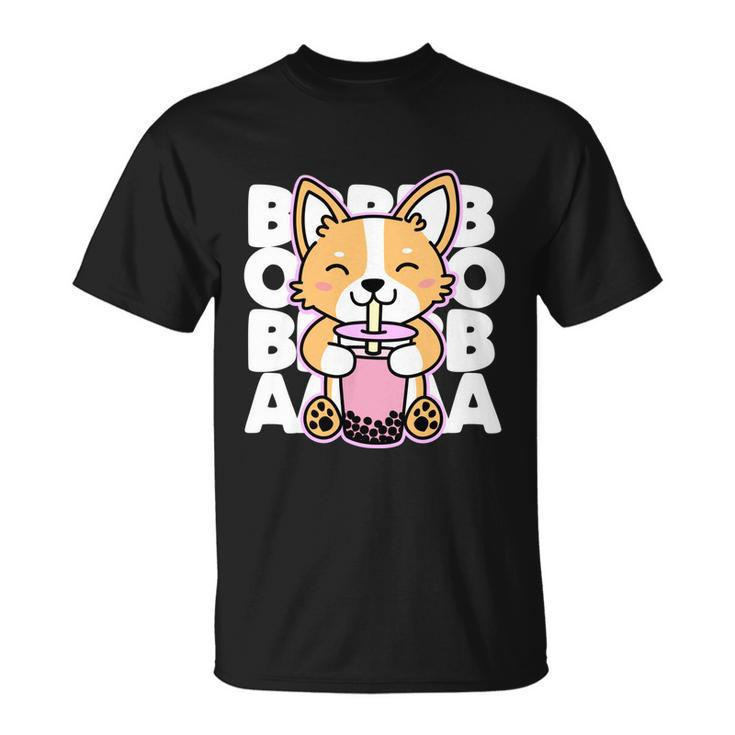 Kawaii Boba Cute Anime Dog Corgi Kawaii Tea Drjnk Dark Unisex T-Shirt