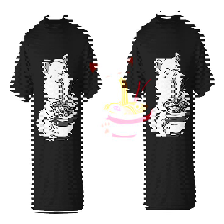 Kawaii Cat Eating Ramen Noodles Japanese Food Anime T-Shirt