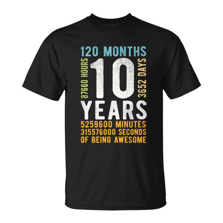 Kids 10Th Birthday Gift 10 Years Old Vintage Retro 120 Months Unisex T-Shirt