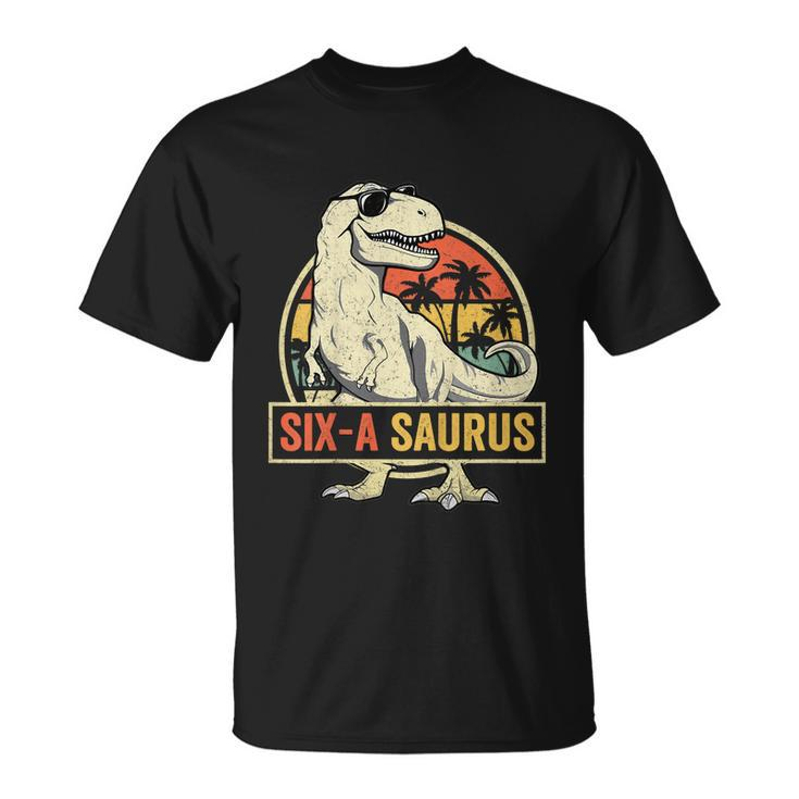 Kids 6 Year Old Dinosaur Birthday 6Th T Rex Dino Six Saurus Unisex T-Shirt