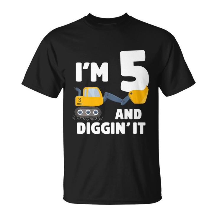 Kids Construction Truck 5Th Birthday Boy 5 Year Old Meaningful Gift Unisex T-Shirt