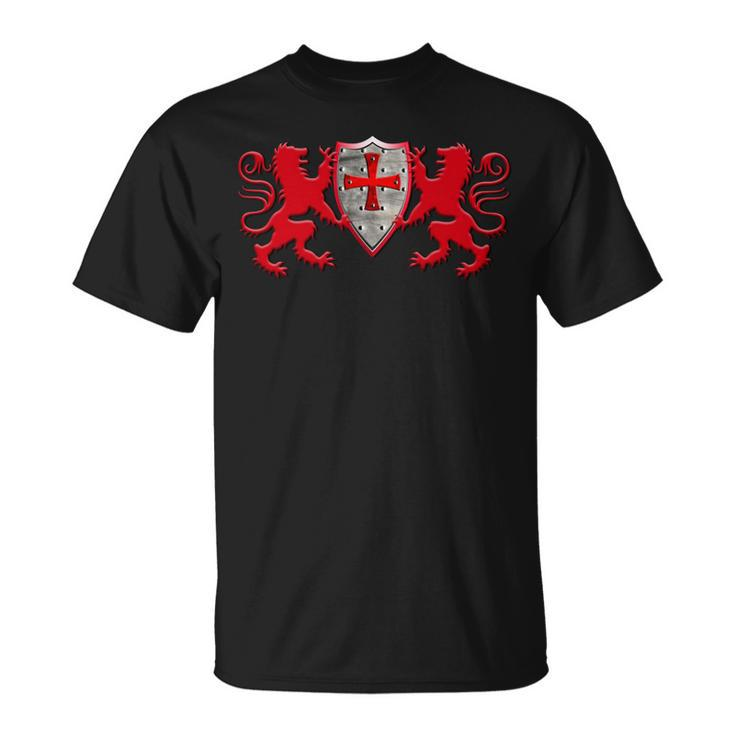Knights Templar T Shirt - Two Lions And The Knights Shield Unisex T-Shirt