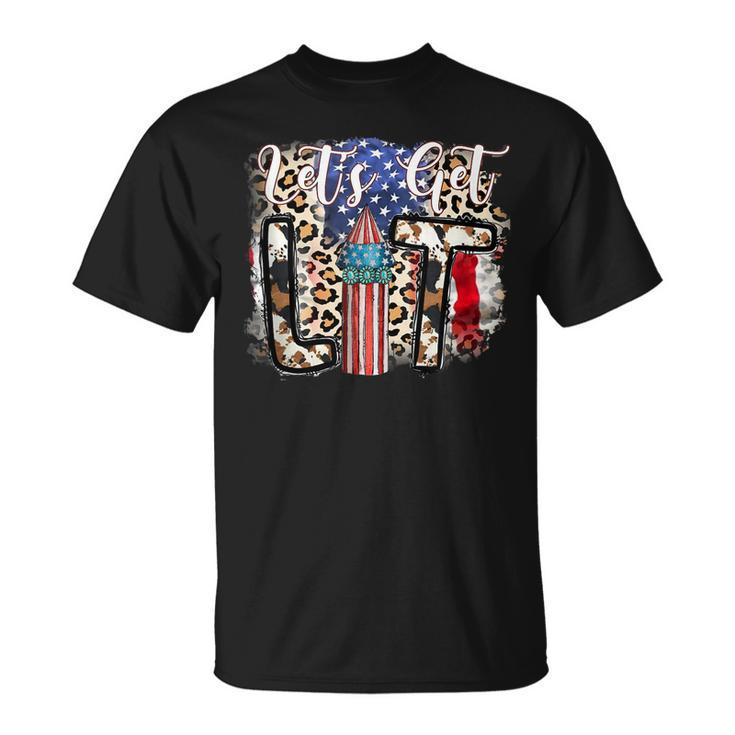 Lets Get Lit 4Th Of July Fireworks Usa Firecracker Leopard  Unisex T-Shirt