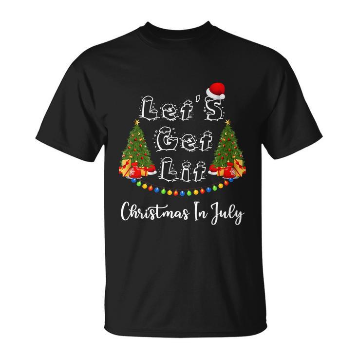 Lets Get Lit Christmas In July Christmas Tree Fleece Blanket Gift Unisex T-Shirt