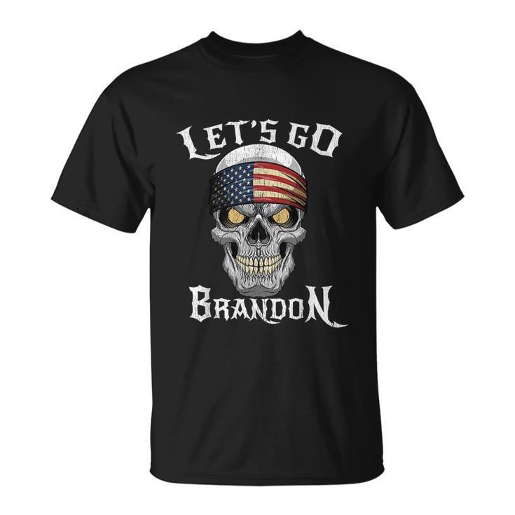 Lets Go Brandon Skull Head American Flag Conservative Tshirt Unisex T-Shirt