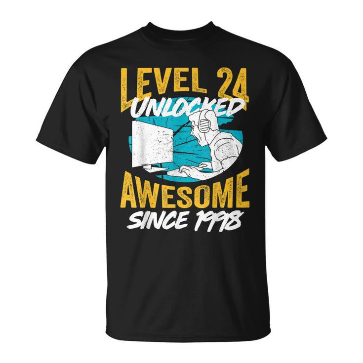 Level 24 Unlocked Awesome 1998 24Th Birthday Man Video Game  Unisex T-Shirt