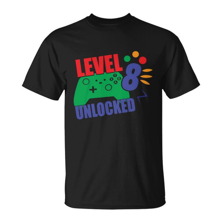 Level 8 Unlocked 8Th Gamer Video Game Birthday Video Game T-Shirt