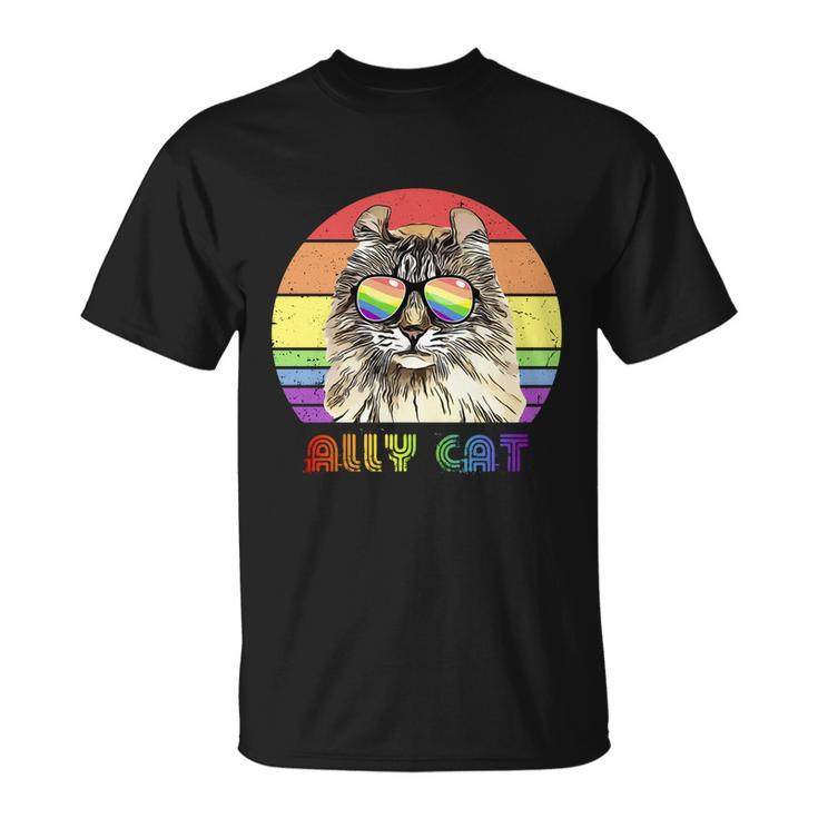 Lgbtq Ally Cat Rainbow Gay Pride Flag Lgbt Funny Gift Unisex T-Shirt