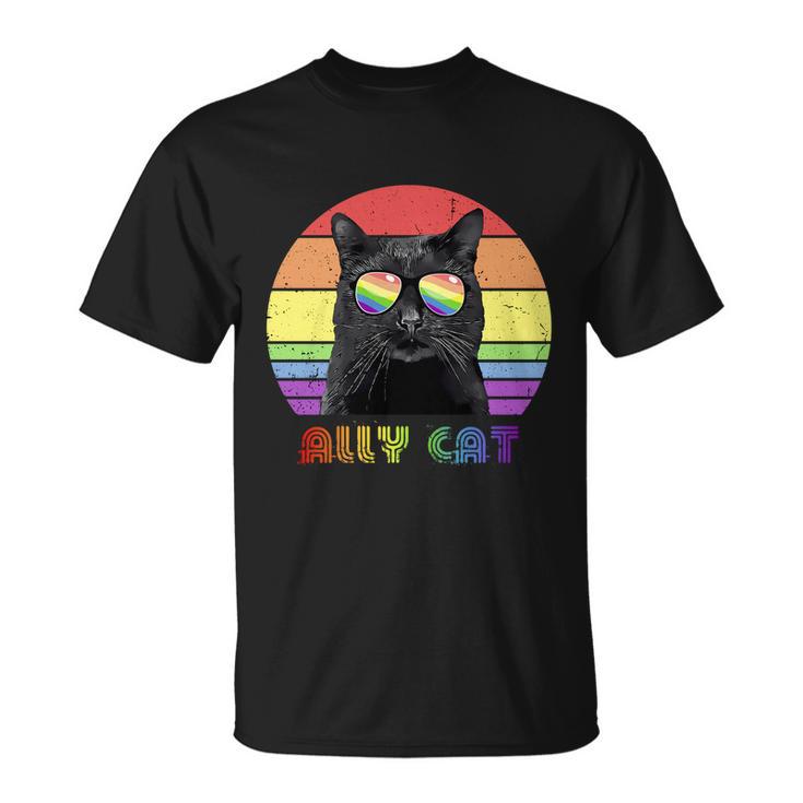 Lgbtq Ally Cat Rainbow Gay Pride Flag Lgbt Gift V3 Unisex T-Shirt