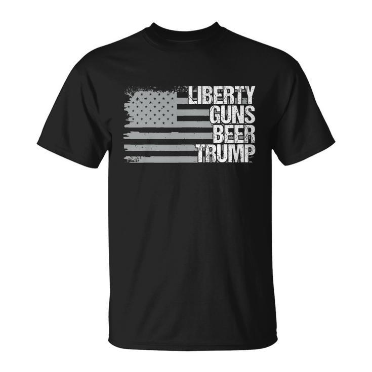 Liberty Guns Beer Trump Lgbt For Supporters Dad Grandpa Veteran Us Flag Fun T-shirt