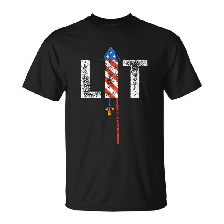 Lit 4Th Of July Patriotic American Fireworks Usa Fourth Cute Gift Unisex T-Shirt