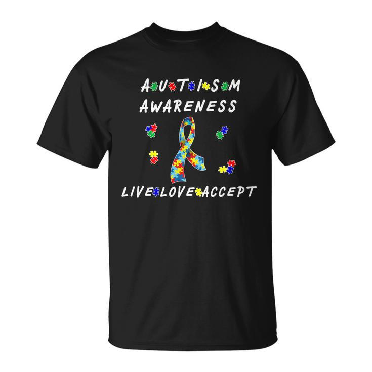 Live Love Accept Autism Puzzle Piece Ribbon Unisex T-Shirt