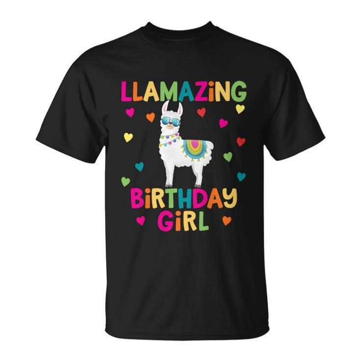 Llama Birthday Party Llamazing Gift Girl Rainbow Hearts Gift Unisex T-Shirt