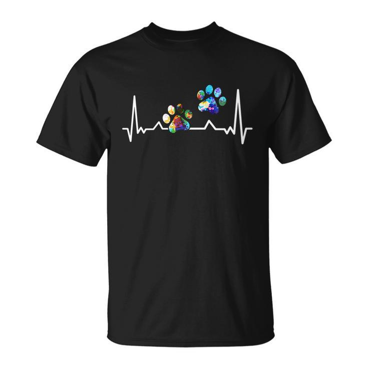 Love Animals Colorful Paw Heartbeat Gift Unisex T-Shirt