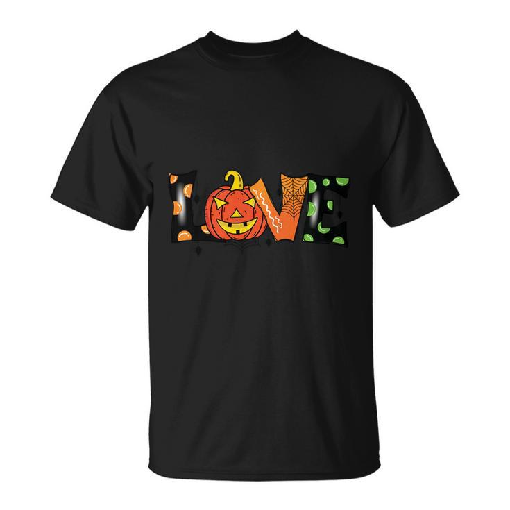 Love Halloween With Pumpkin Skull And Finished By Love Word T-shirt - Thegiftio