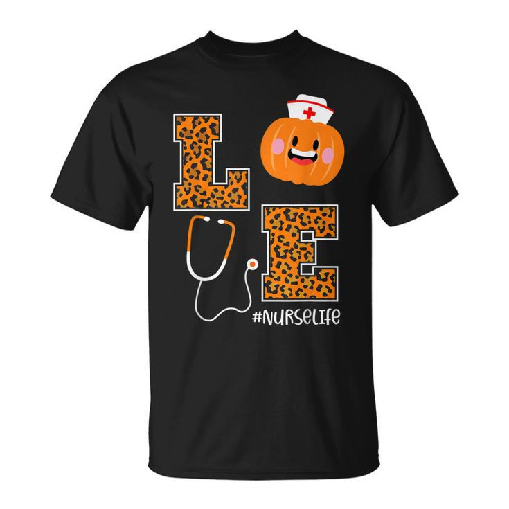 Love Nurse Life Pumpkin Leopard Fall Halloween Nurses  Unisex T-Shirt