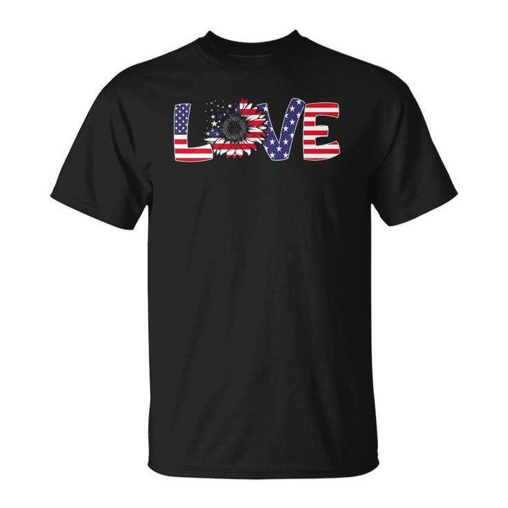 Love Sunflower 4Th Of July Women American Flag Patriotic Unisex T-Shirt