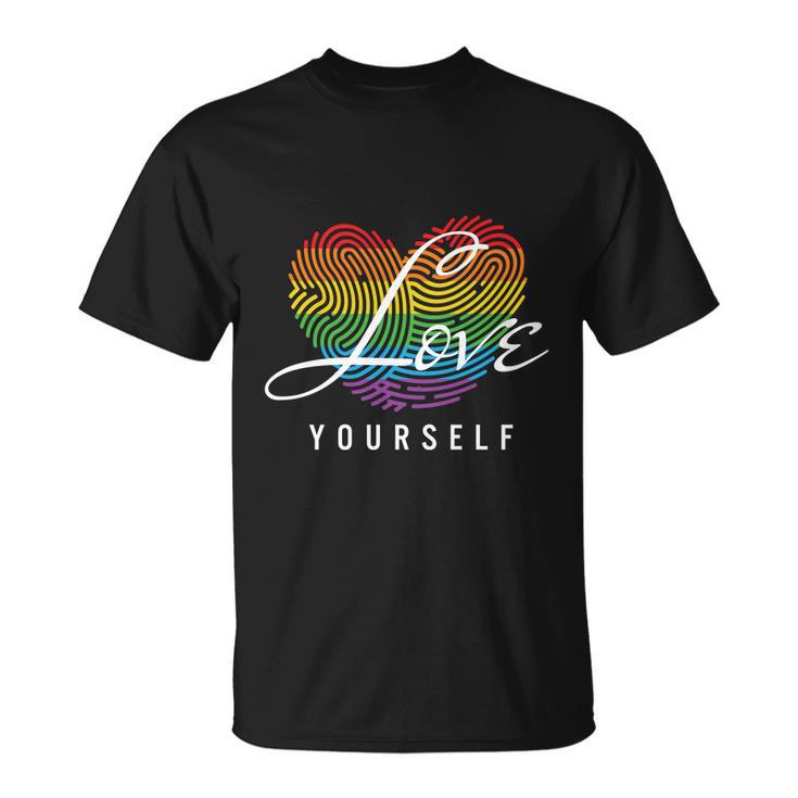 Love Yourself Rainbow Lgbt Fingerprint Pride Month Unisex T-Shirt