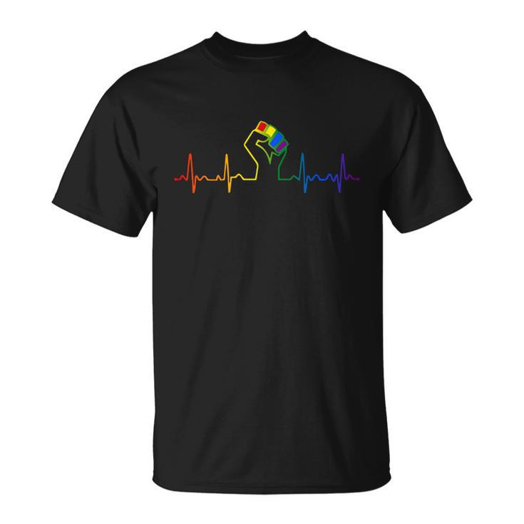 Lovely Lgbt Gay Pride Power Fist Heartbeat Lgbtq Lesbian Gay Meaningful Gift Unisex T-Shirt