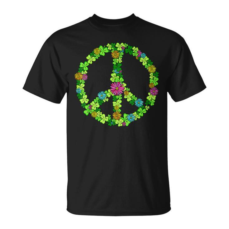 Lucky Shamrock Peace Sign St Patricks Day Hippie Clover Leaf T-shirt