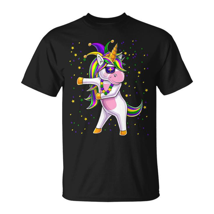 Mardi Gras Flossing Unicorn Jester Hat Unicorn T-shirt