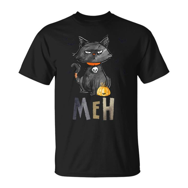 Meh Cat Black Funny For Women Funny Halloween  Unisex T-Shirt