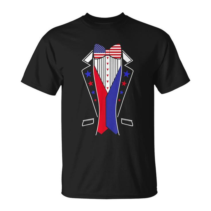 Mens 4Th Of July Tuxedo Costume Bow Tie American Flag Usa Unisex T-Shirt