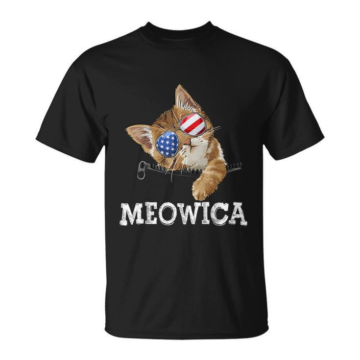 Meowica American Flag Cool Joke Cat Sunglusses 4Th Of July Unisex T-Shirt