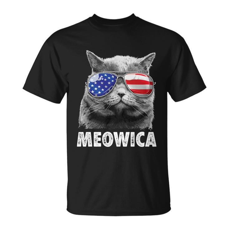 Meowica Cat 4Th Of July Merica Men Women Usa American Flag Unisex T-Shirt