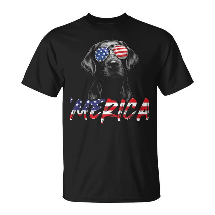 Merica Black Labrador 4Th Of July American Flag Lab Dog  Unisex T-Shirt