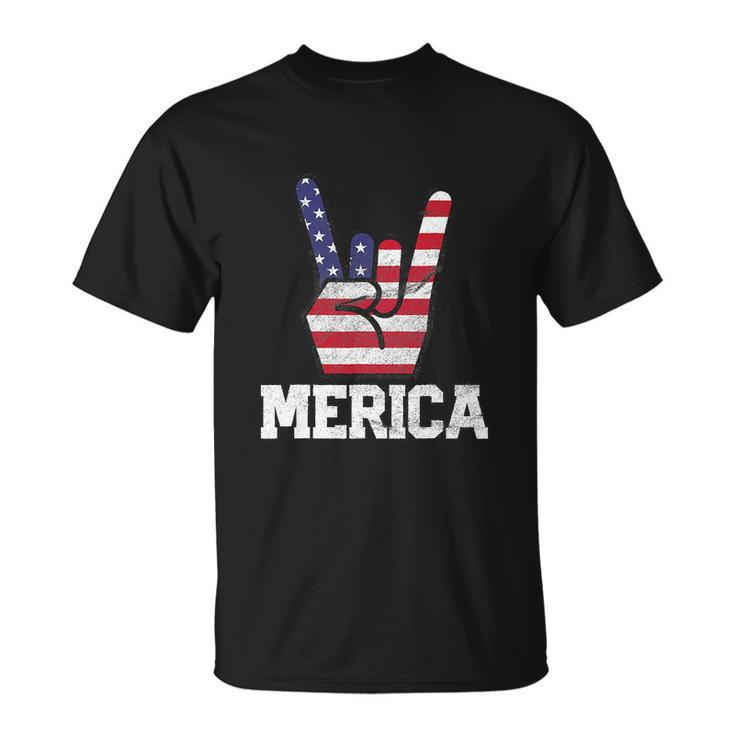 Merica Rock Sign 4Th Of July Vintage American Flag Unisex T-Shirt