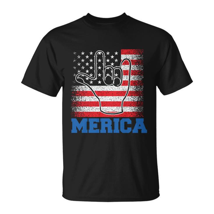 Merica Rock Sign 4Th Of July Vintage Plus Size Graphic Shirt For Men Women Famil Unisex T-Shirt