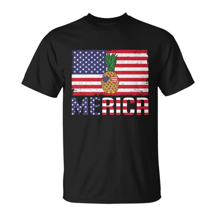 Merican Pineapple Usa Flag Graphic 4Th July Plus Size Shirt Unisex T-Shirt