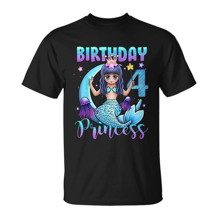 Mermaid Birthday Girl 4 Years Old Mermaid 4Th Birthday Girls T-Shirt