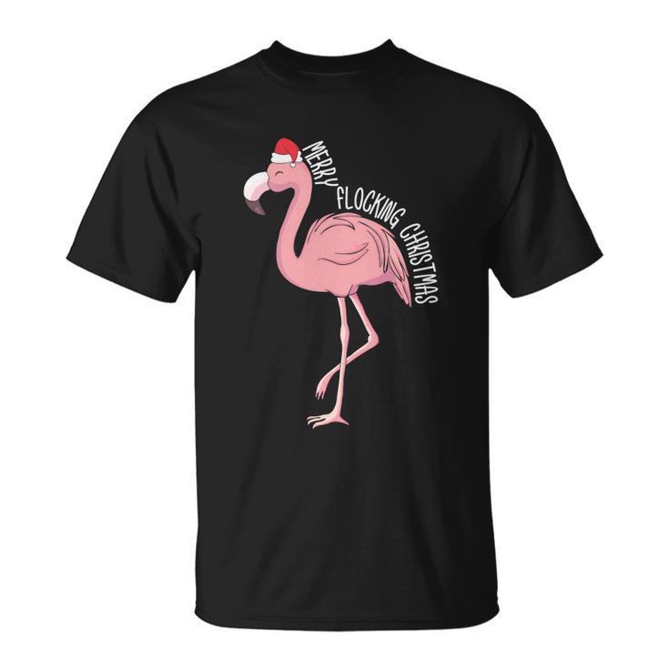 Merry Flocking Xmas Tropical Flamingo Christmas In July Unisex T-Shirt