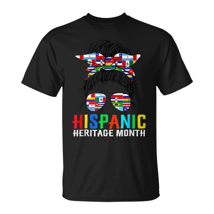 National Hispanic Heritage Month Latin Flags Messy Bun V2 T-shirt